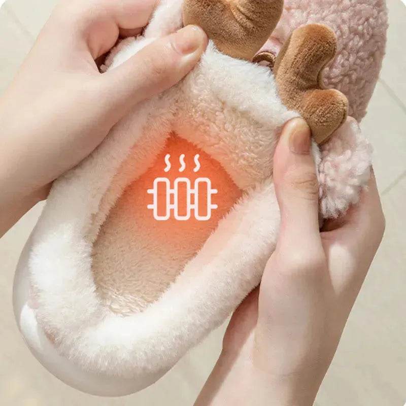 Christmas Shoes Winter Home Slippers Elk Soft Cozy Bedroom Slipper Slip On House Shoes - www.Shopthatapp.com