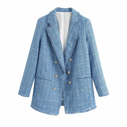 Retro loose suit tweed women's blazer jacket casual women streetwear - www.Shopthatapp.com