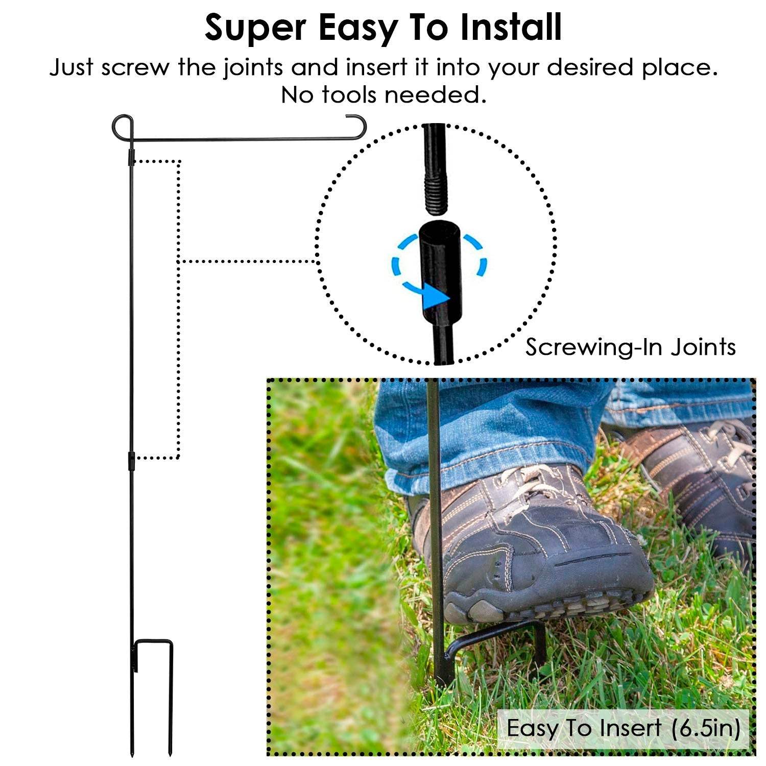 1Pc Garden Flag Stand Flagpole Weatherproof Wrought Iron Coated Yard Flag Holder For Yard Flag Party Banner Fits 11.8x17.7in Flag For Christmas Halloween Outdoor Decoration - www.Shopthatapp.com