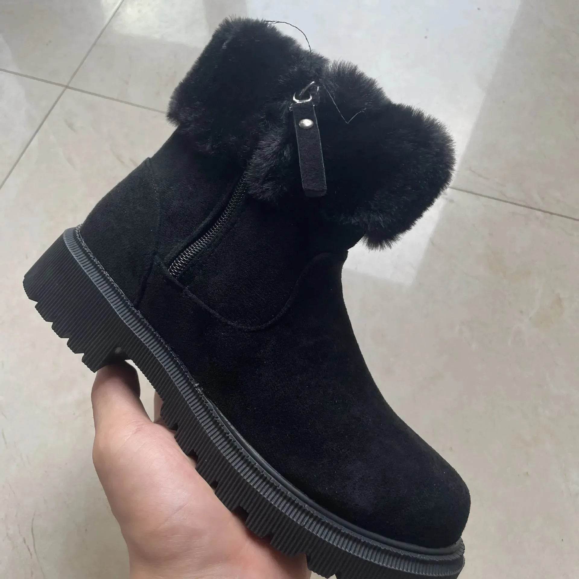 Warm Plush Boots Winter Fashion Side-Zipper Snow Boot For Women Outdoor Thickened Low-heeled Shoes - www.Shopthatapp.com