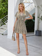 Casual Deep V-neck Short Sleeve Tie belt Floral Summer Mini Dress