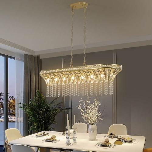 Modern Champagne Gold Kitchen Island Lamp - Oval Crystal Ceiling Chandelier - www.Shopthatapp.com