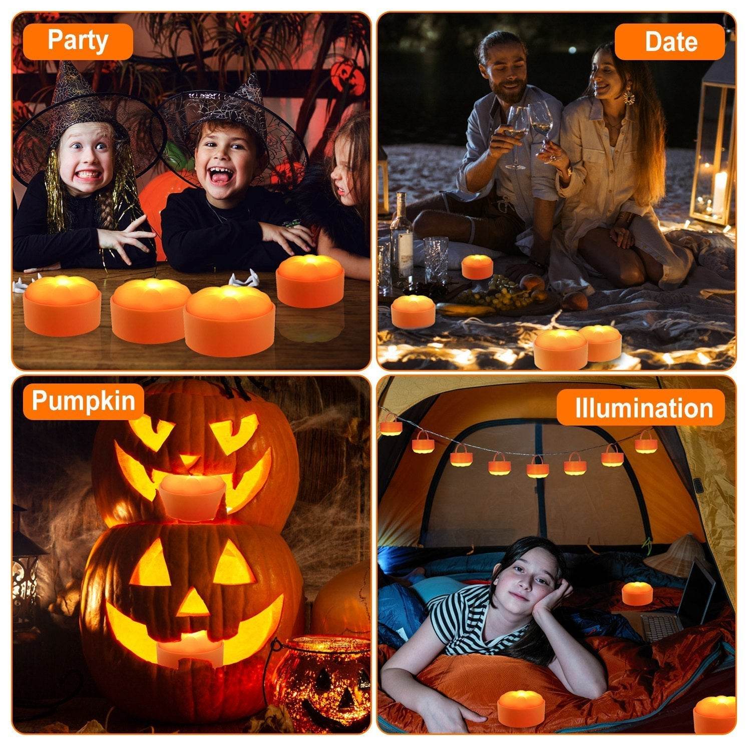 4 Pack Halloween LED Pumpkin Lights Battery Operated Halloween Decoration Lights With 2 Light Modes 4 Timer Setting Remorte Control For Party Pumpkin Decor - www.Shopthatapp.com
