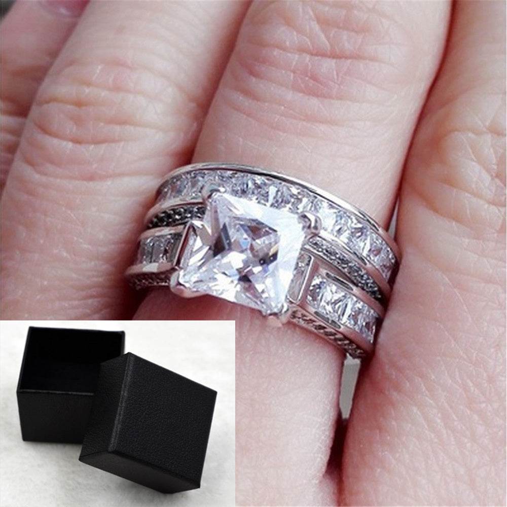 New Style Charm Couple Rings His Her Silver Color Princess Cut CZ Anniversary Promise Wedding Engagement Ring Sets - www.Shopthatapp.com
