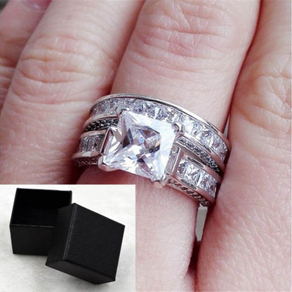 New Style Charm Couple Rings His Her Silver Color Princess Cut CZ Anniversary Promise Wedding Engagement Ring Sets - www.Shopthatapp.com