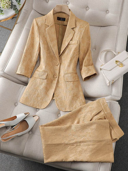 Half Sleeve Blazer And Pant Suit Ladies Women Female Jacket pant suit for women - www.Shopthatapp.com