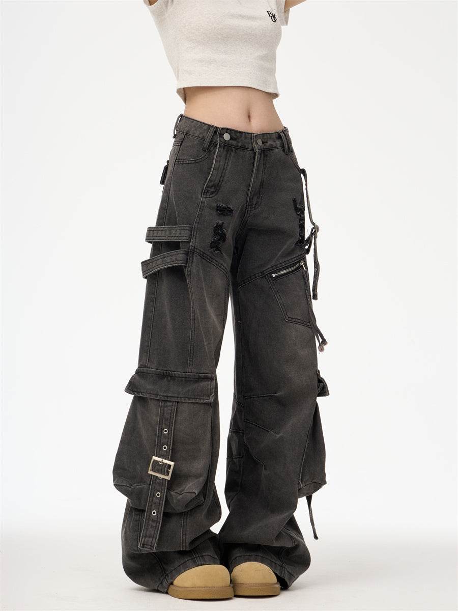 Distressed Washed Oversized Baggy Cargo Jeans Pant - www.Shopthatapp.com
