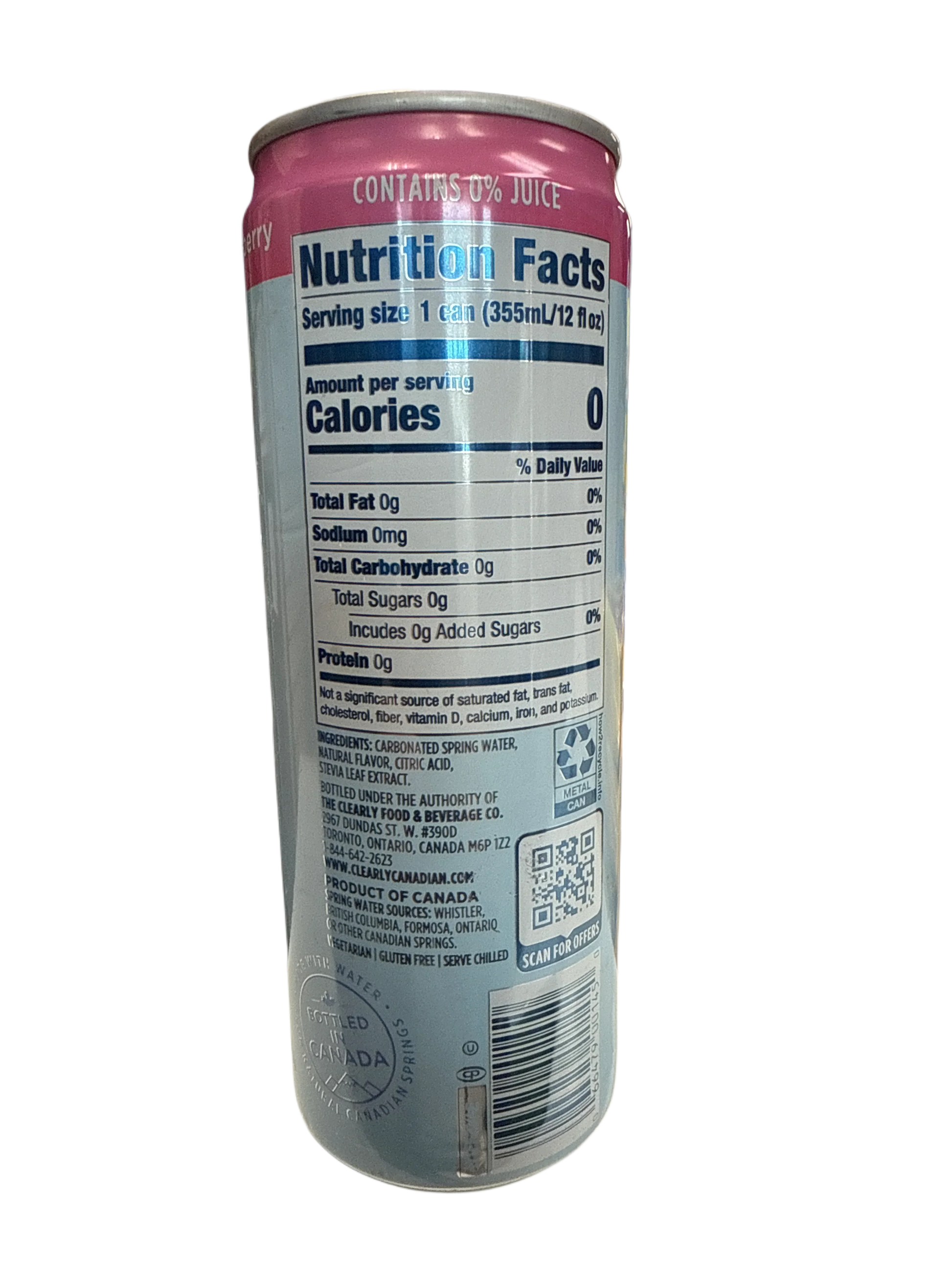 Clearly Canadian Zero Sugar  Country Raspberry Flavour 355ML - Canadian Edition - www.Shopthatapp.com