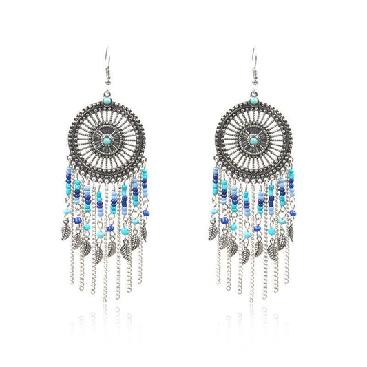 Beaded fringed hollow earrings - www.Shopthatapp.com