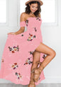 Elegant Ladies Summer Boho Vacation Resort Slit Maxi dress off shoulder Long floral Beach summer slit dress - www.Shopthatapp.com
