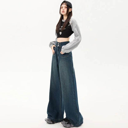New Simple High Waist Casual Straight-leg Baggy Jeans Pant For Women - www.Shopthatapp.com