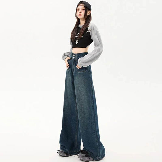 New Simple High Waist Casual Straight-leg Baggy Jeans Pant For Women - www.Shopthatapp.com