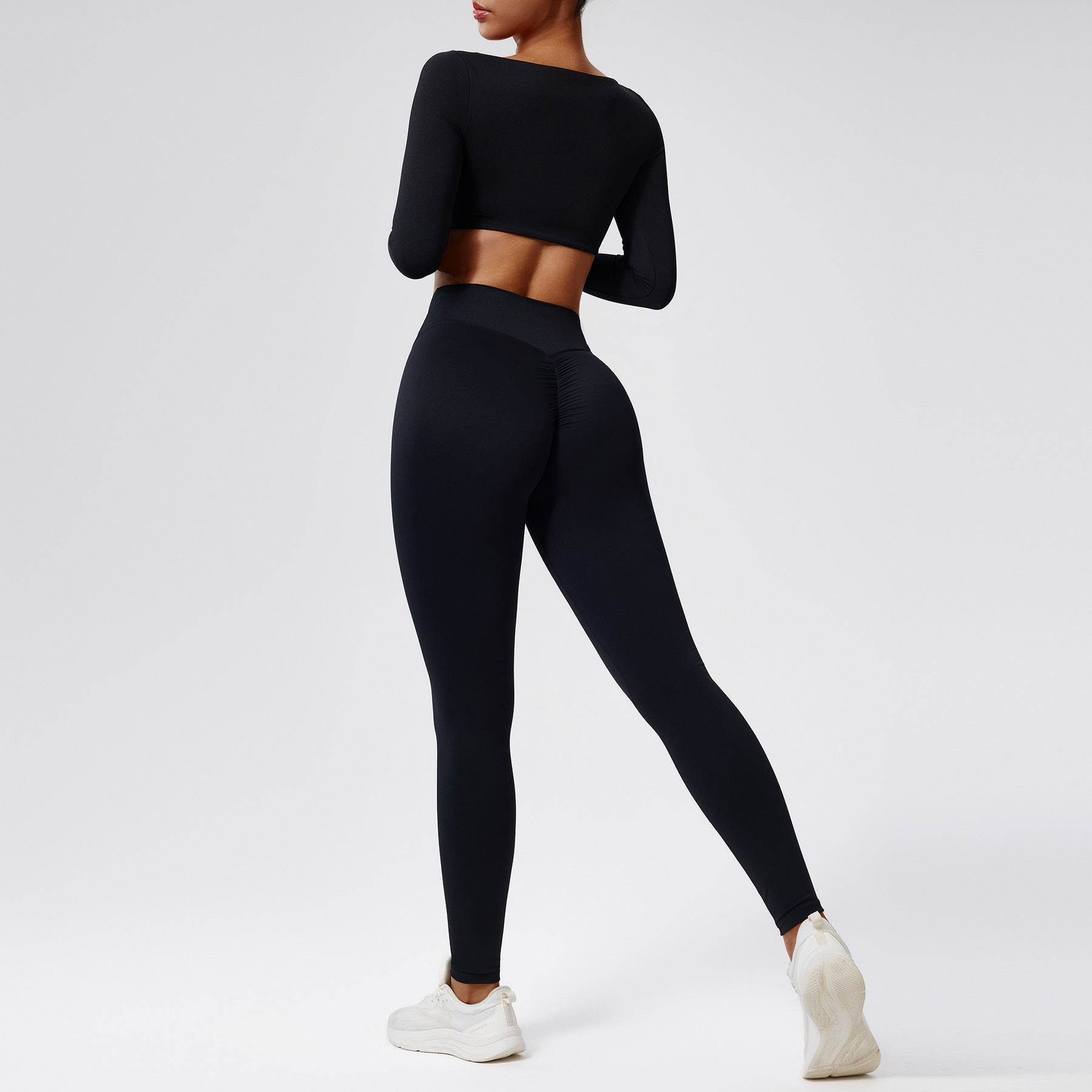 Quick-drying Nude Feel Running Sports Workout Yoga Clothes 2pcs set Long sleeve Crop top and High Waist Pant - www.Shopthatapp.com