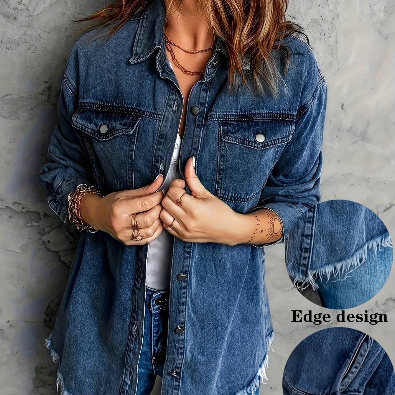Denim Jacket – Retro Washed Casual Style for Women - www.Shopthatapp.com