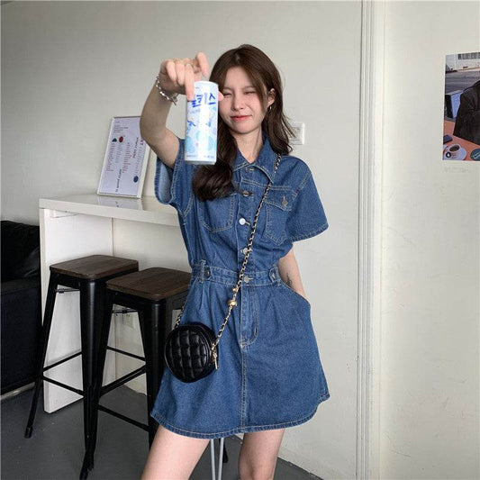 Women's Fashion Casual short sleeve Mini Denim Dress - www.Shopthatapp.com