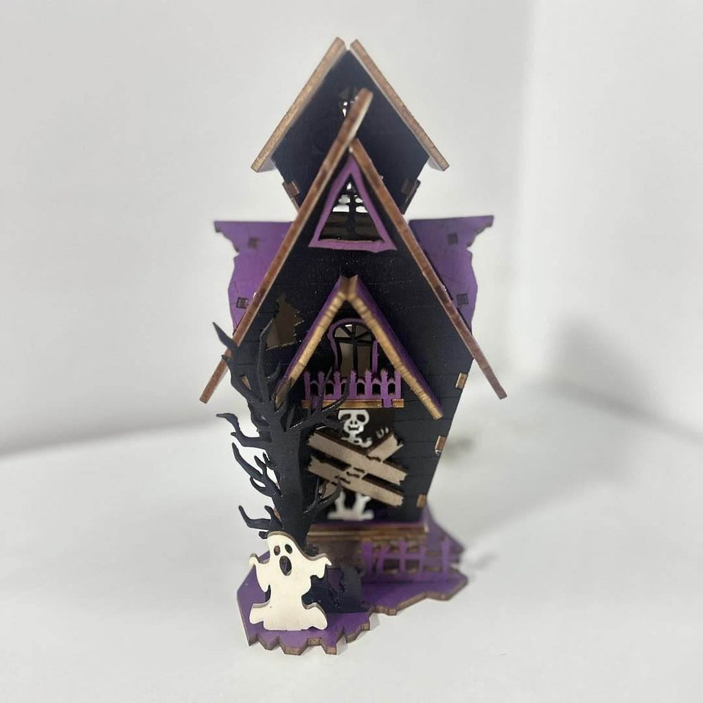 Halloween DIY Wooden Glowing Haunted House Table Decoration - www.Shopthatapp.com