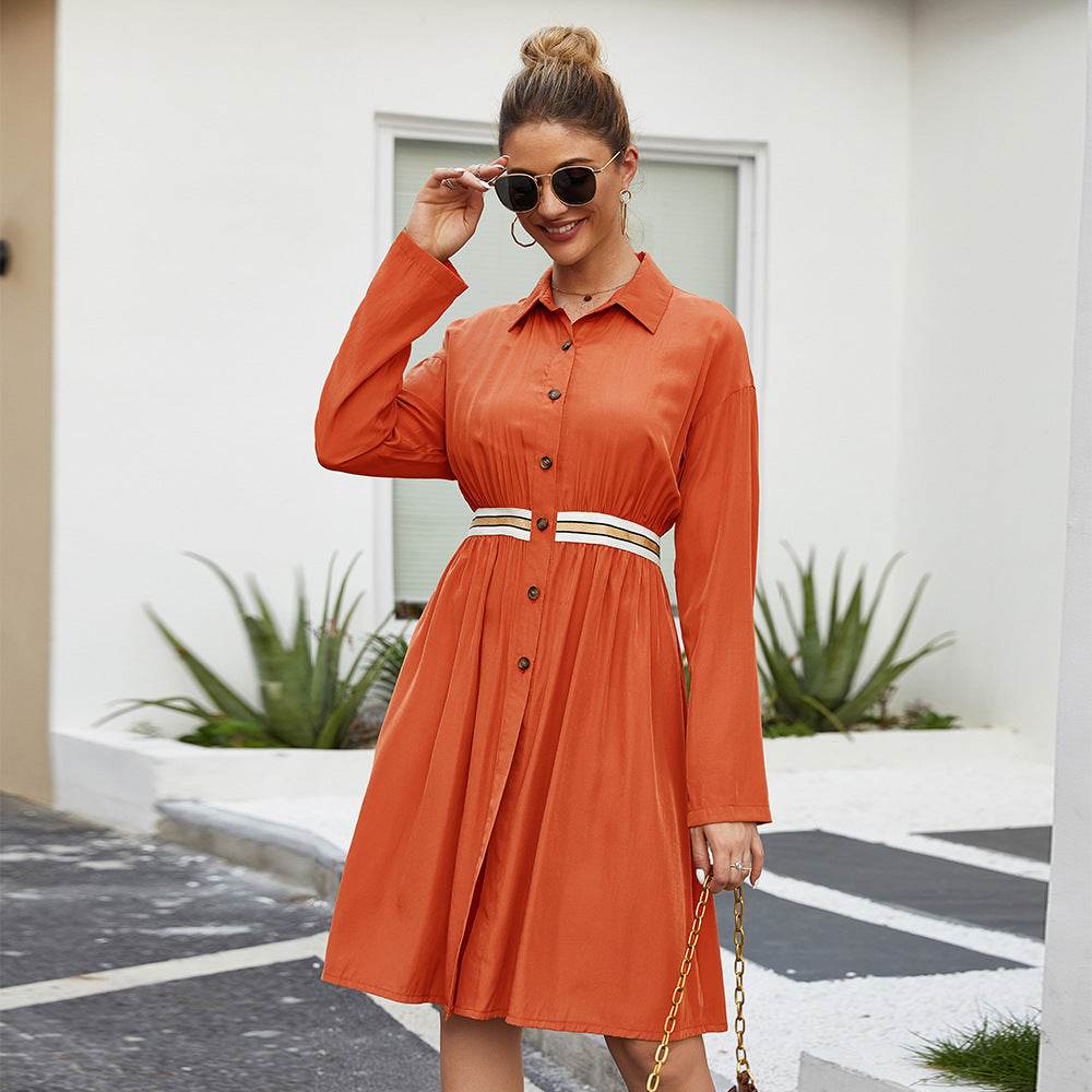 Summer Single Breasted Lapel long sleeve mini Shirt dress - www.Shopthatapp.com