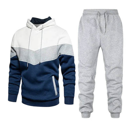 2pcs Winter Fashion Stitching Suit Outdoors Sports Suit Men's Sweatsuit Hoodie Outfit set - www.Shopthatapp.com