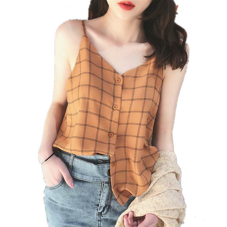 Casual sleeveless button down Chiffon  blouse top for women - www.Shopthatapp.com