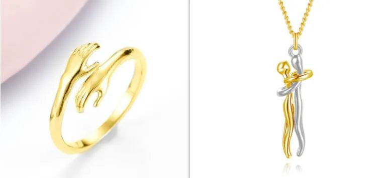 Alloy Simple Hands Hug Ring Opening Adjustable Jewelry - www.Shopthatapp.com