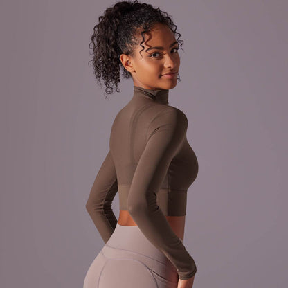 Quick Drying Gym Slim Fit Mesh Turtleneck Long Sleeve Workout Crop Top - www.Shopthatapp.com