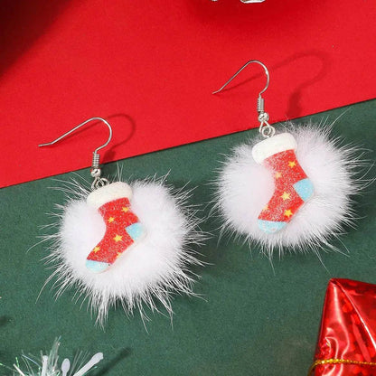 Winter Snowflake Hair Ball Earrings Ins Cute Christmas Elk Santa Claus Stock Element Earrings Women Jewelry - www.Shopthatapp.com
