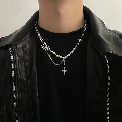 Unisex Style Eight-pointed Stars Reflective Pearl Stitching Necklace - www.Shopthatapp.com