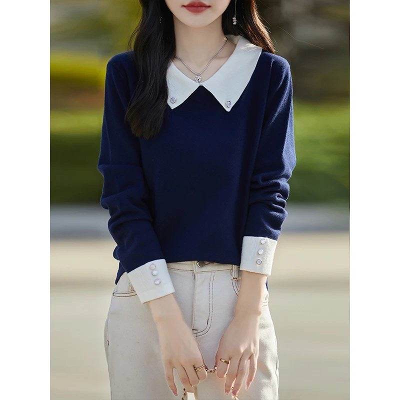 Lapels Bottoming Sweater blouse top For Women - www.Shopthatapp.com