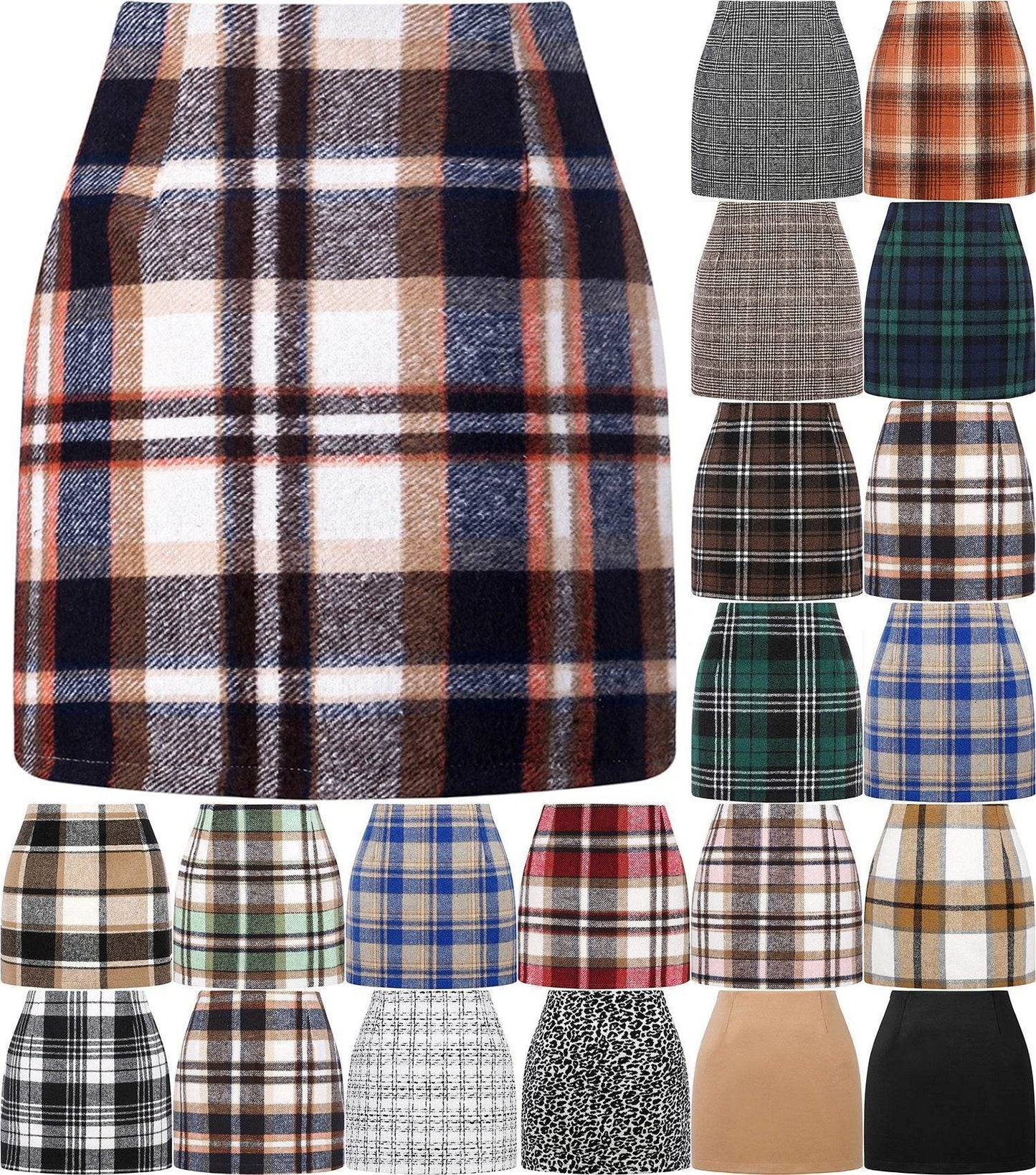 Women's High Waist Plaid Tight Pencil Wool Mini Skirt - www.Shopthatapp.com