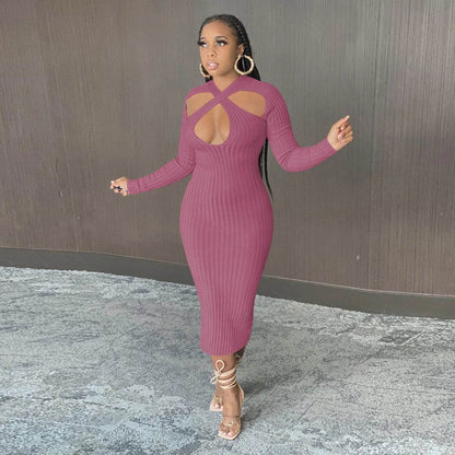 Chic V-neck Long Sleeve  Midi  Party Club Bodycon Pencil Dress - www.Shopthatapp.com