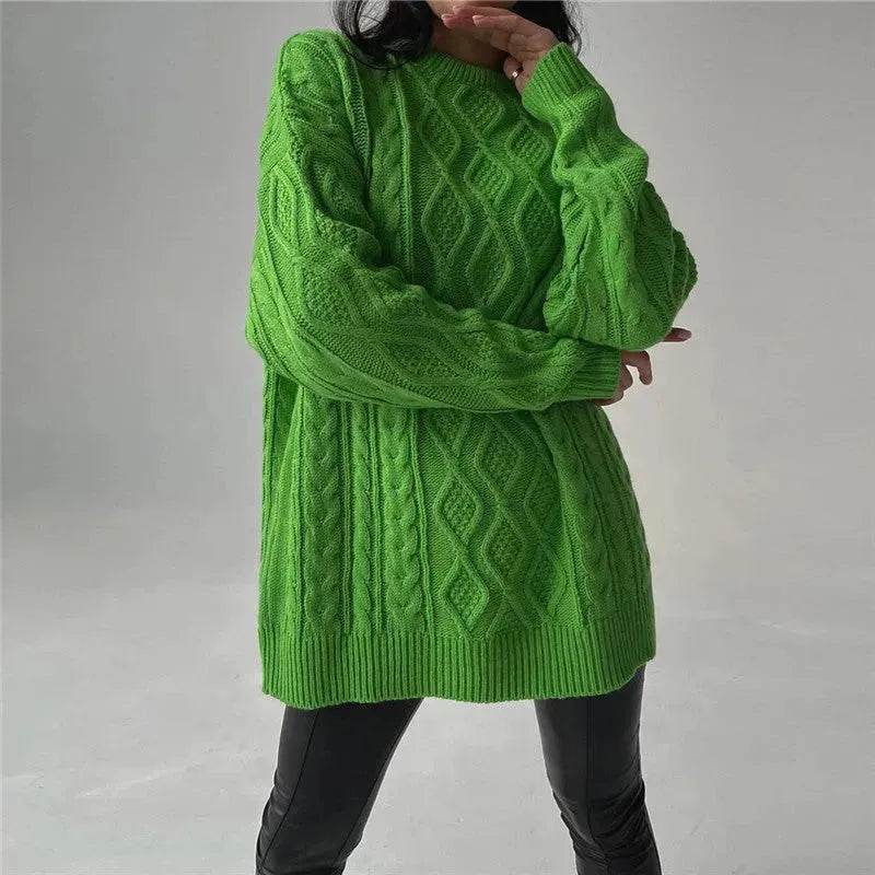 Casual Oversize Hip pop style Round neck Knitted Twist Sweater dress - www.Shopthatapp.com