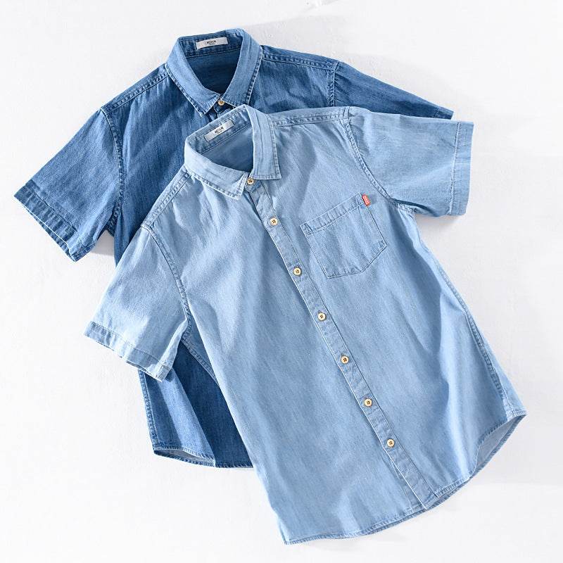 Summer Cotton Short Sleeve Denim Shirt For Men Classic All-matching Jeans - www.Shopthatapp.com