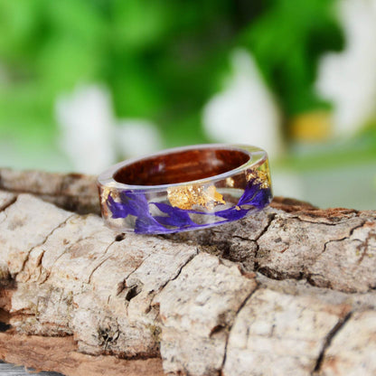 Handmade DIY romantic dry flower Real wood resin ring gold / silver paper inside ring women wedding party ring gifts for the lover - www.Shopthatapp.com