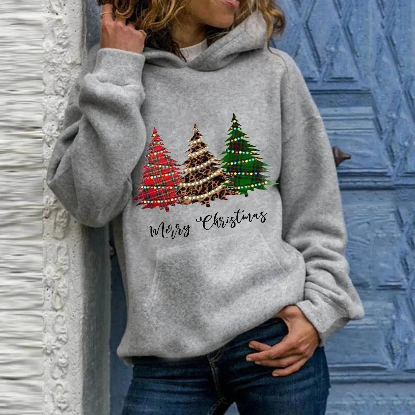 Merry Christmas tree Cashmere hoodie sweater loose top - www.Shopthatapp.com