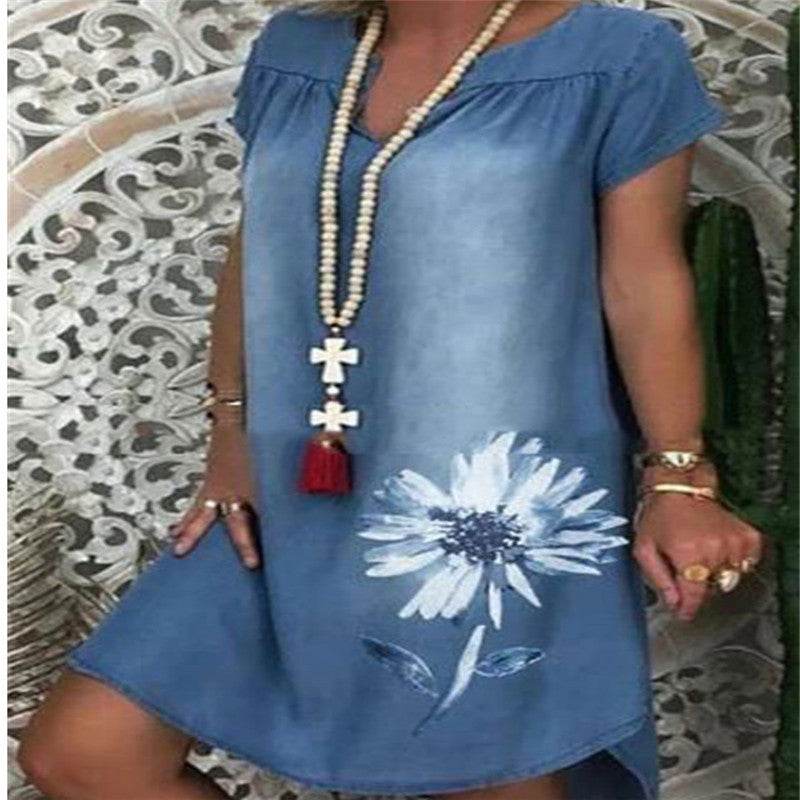 Casual Denim Fashion Floral jeans dress - www.Shopthatapp.com