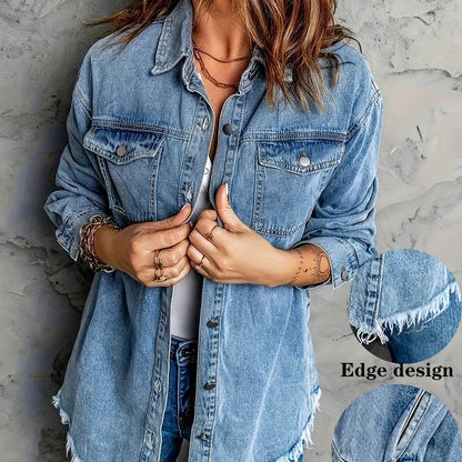 Denim Jacket – Retro Washed Casual Style for Women - www.Shopthatapp.com