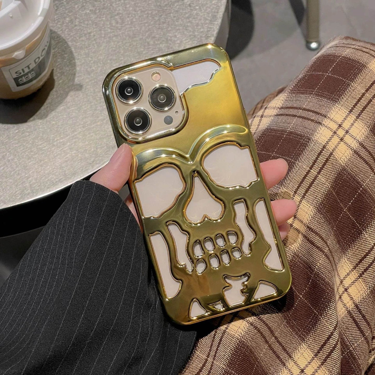 Luxury 3D Skull Metallic Glossy Gothic Phone Case compatible wit Apple - www.Shopthatapp.com