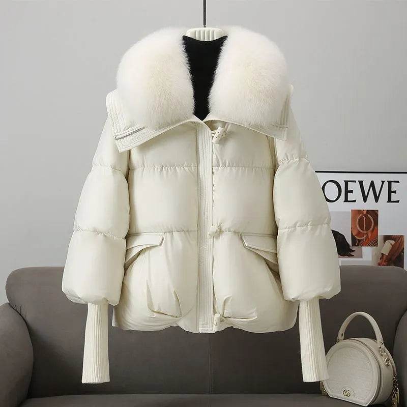 Women Cotton-padded Down Jacket Fur Collar Thick Puffer Winter Coat - www.Shopthatapp.com