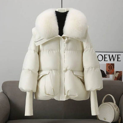 Women Cotton-padded Down Jacket Fur Collar Thick Puffer Winter Coat - www.Shopthatapp.com