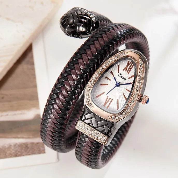Snake Watch Fashion,  Quartz Watch With Diamond Leather Strap - www.Shopthatapp.com