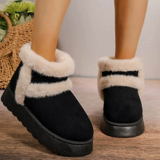 Winter Fleece-lined Snow Boots Warm Furry Women's Thick Bottom Casual Short Boot House Shoes - www.Shopthatapp.com
