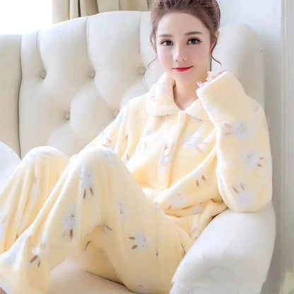 Women Coral Velvet Fleece Pajamas Fall Winter Loungewear Flannel  Sleepwear - www.Shopthatapp.com