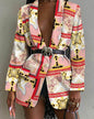 Fashion Printed Shawl Collar Single-breasted Belt Vintage Blazer Women - www.Shopthatapp.com