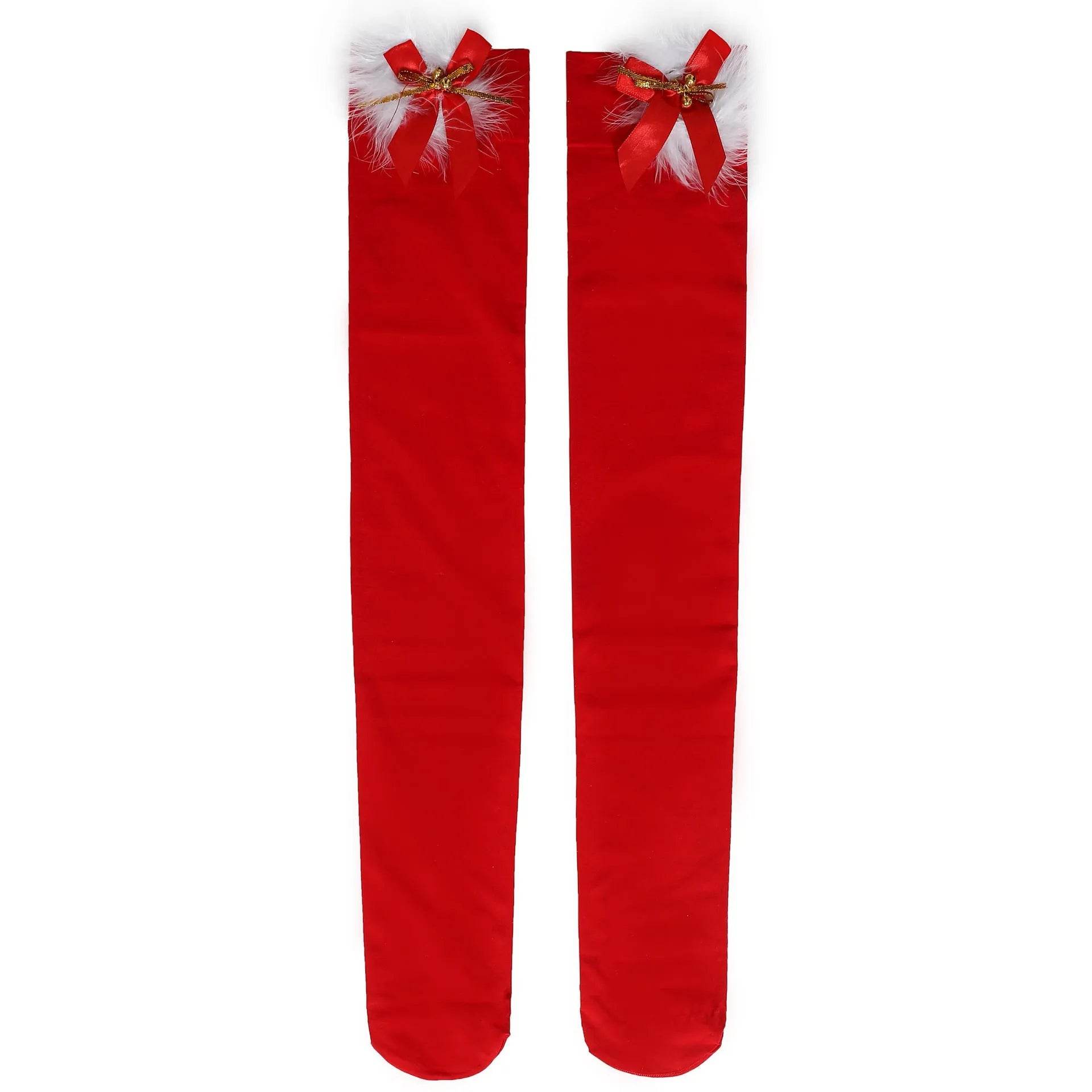 Thickened Women's Red Long Bow Christmas Stockings - www.Shopthatapp.com