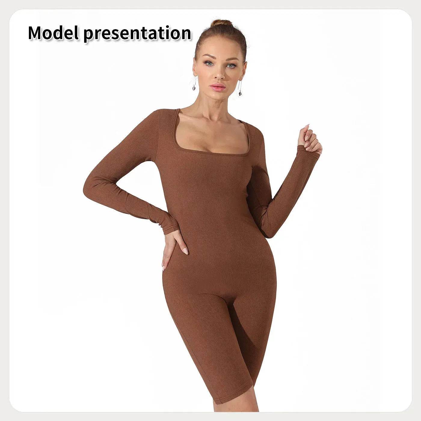 Women's Fashion Plain Long Sleeve Slim short Bodysuit Jumpsuit - www.Shopthatapp.com