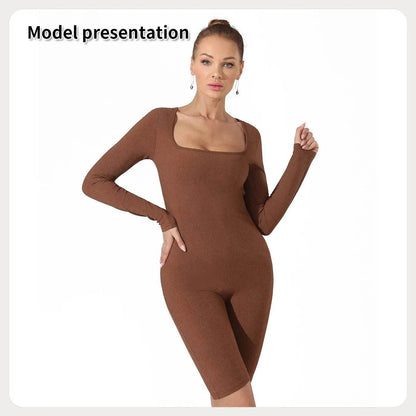 Women's Fashion Plain Long Sleeve Slim short Bodysuit Jumpsuit - www.Shopthatapp.com