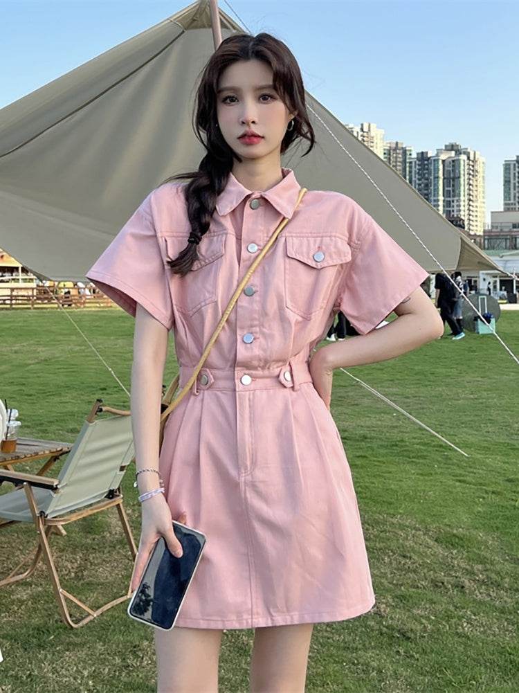 Women's Fashion Casual short sleeve Mini Denim Dress - www.Shopthatapp.com