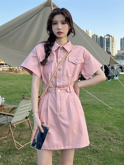Women's Fashion Casual short sleeve Mini Denim Dress - www.Shopthatapp.com