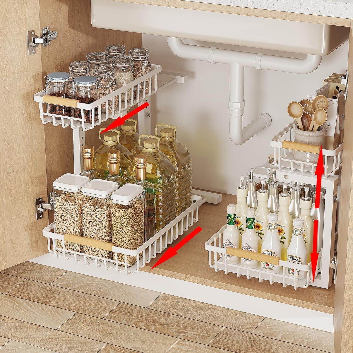 Metal Adjustable Height Two-Tier Drawer Kitchen Bathroom Under Sink Storage Rack - www.Shopthatapp.com