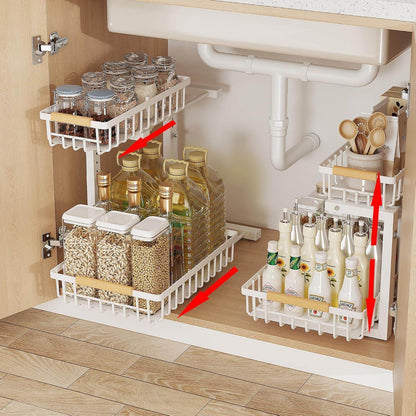Metal Adjustable Height Two-Tier Drawer Kitchen Bathroom Under Sink Storage Rack - www.Shopthatapp.com